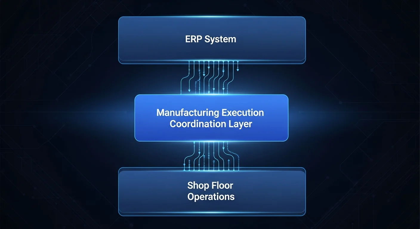 Manufacturing execution layer architecture: ERP, execution software, shop floor